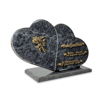 Plaque funéraire double-coeurs-sur-socle 11 Plaquedeces.fr