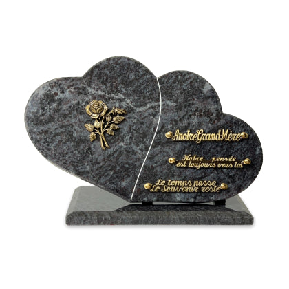 Plaque funéraire double-coeurs-sur-socle 11 Plaquedeces.fr