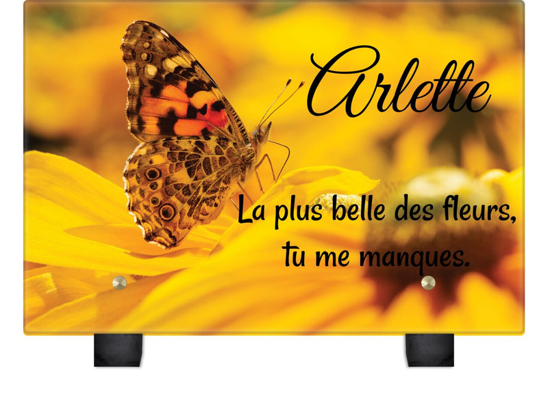 Plaque funéraire papillon-jaune 9 Plaquedeces.fr
