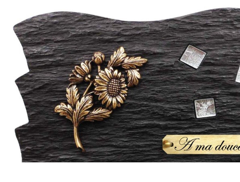 Plaque funéraire Mosaïque argent sur socle