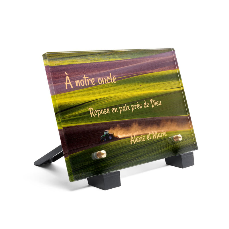 Plaque funéraire tracteur-laboureur 11 Plaquedeces.fr