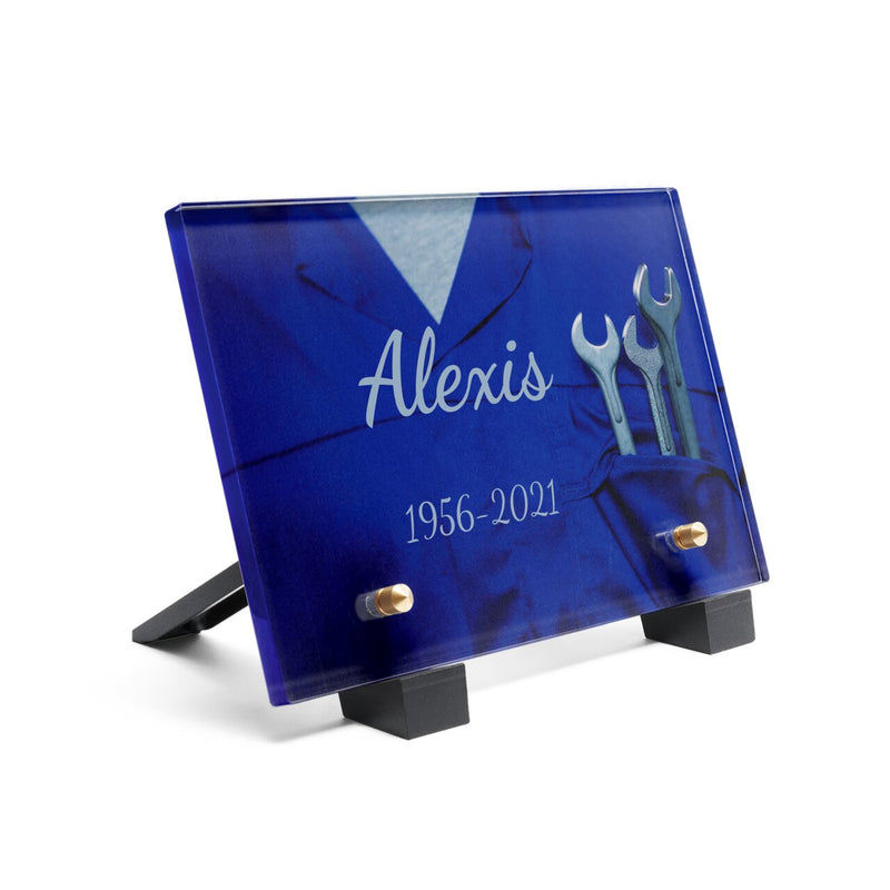 Plaque funéraire mecanicien-en-tenue-bleue 10 Plaquedeces.fr