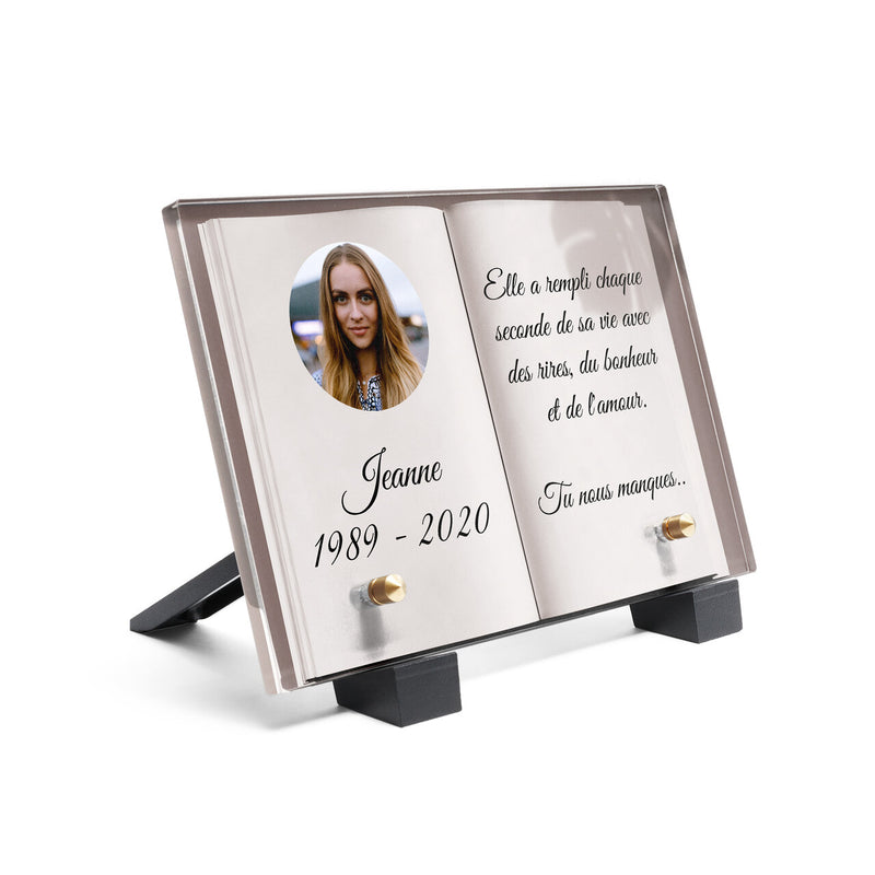Plaque funéraire livre-vue-du-dessus 26 Plaquedeces.fr