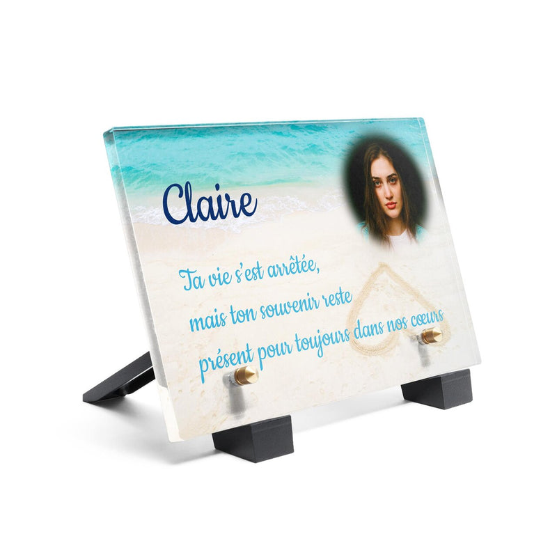 Plaque funéraire coeur-sable-blanc 9 Plaquedeces.fr