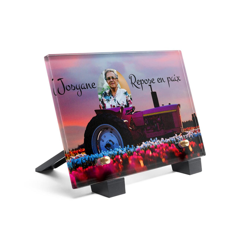 Plaque funéraire tracteur-rose 6 Plaquedeces.fr
