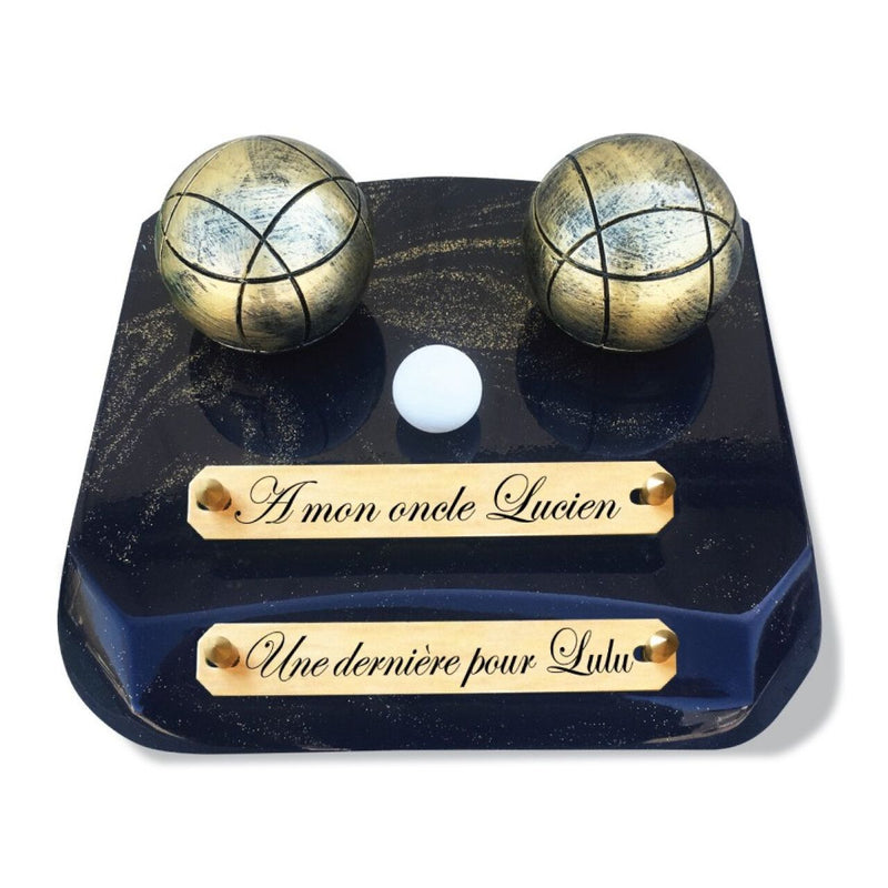 Plaque funéraire boules-de-petanque-sur-socle 20 Plaquedeces.fr
