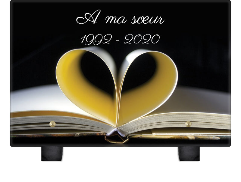 Plaque funéraire livre-pages-coeur 7 Plaquedeces.fr

