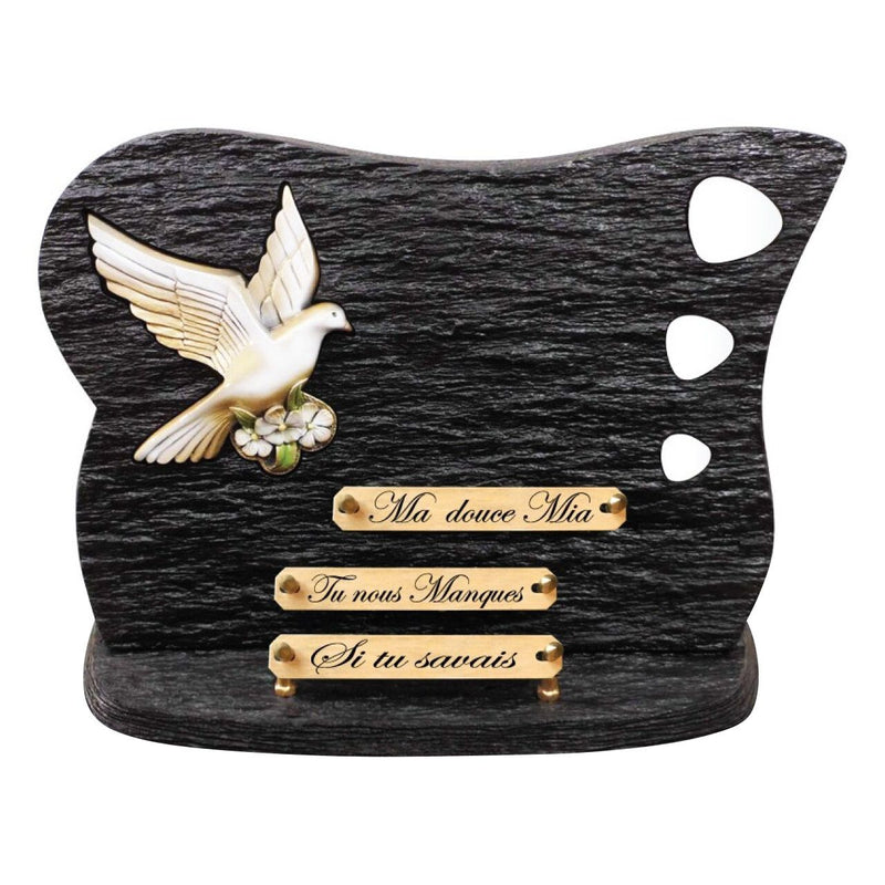 Plaque funéraire galets-blancs-et-bronze-couleur-sur-socle 3 Plaquedeces.fr
