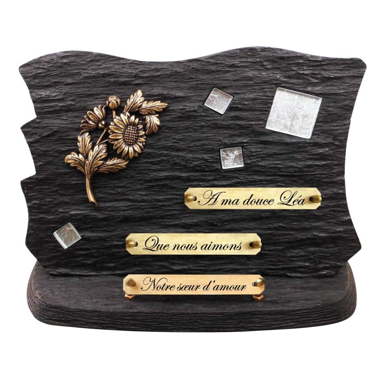 Plaque funéraire Mosaïque argent sur socle