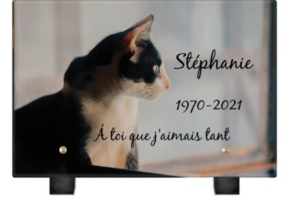 Plaque funéraire chat-noir-blanc 14 Plaquedeces.fr
