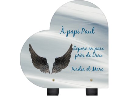 Plaque funéraire ailes-dange-forme-coeur 19 Plaquedeces.fr
