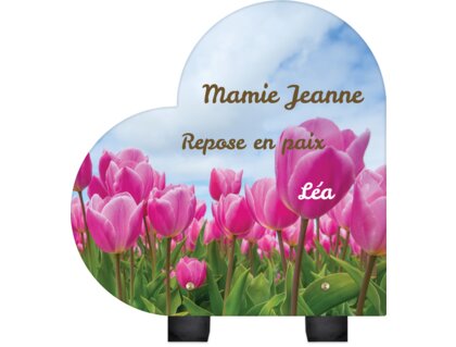 Plaque funéraire champ-de-tulipes-forme-coeur 2 Plaquedeces.fr
