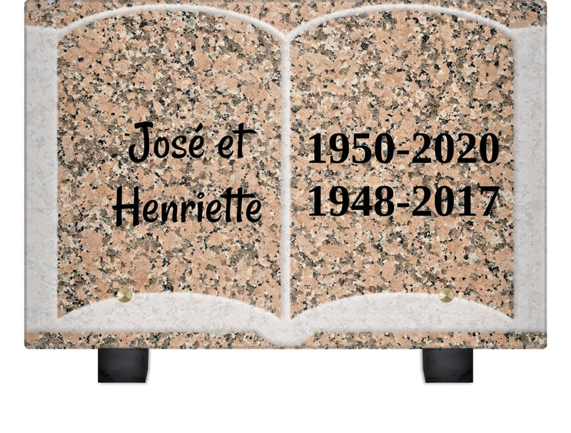 Plaque funéraire livre-granit-rose 29 Plaquedeces.fr
