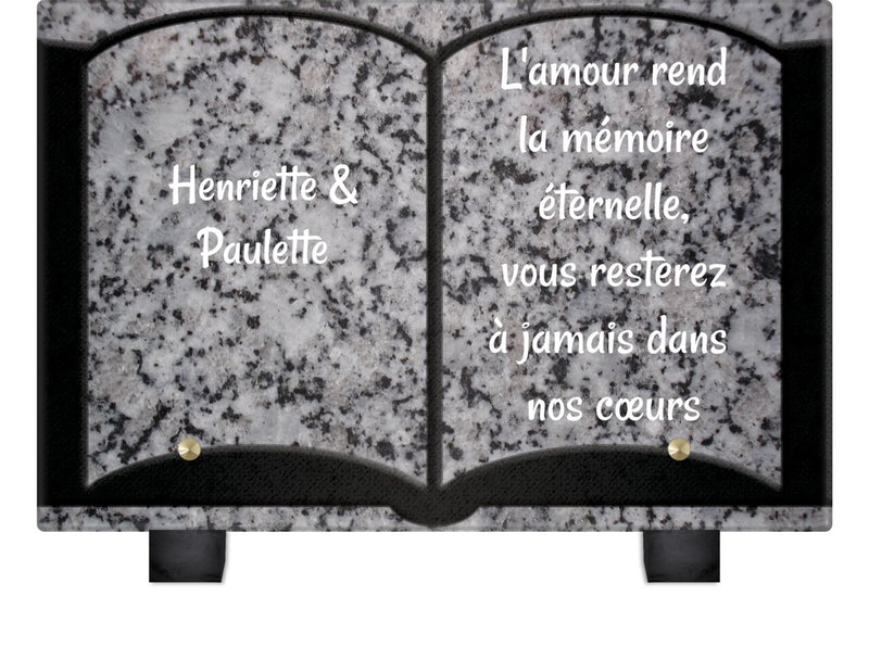 Plaque funéraire livre-granite-gris 9 Plaquedeces.fr
