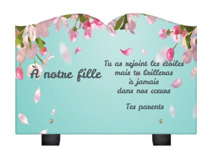 Plaque funéraire arbre-fleuri-forme-livre 1 Plaquedeces.fr
