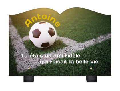 Plaque funéraire ballon-de-football-forme-livre 18 Plaquedeces.fr
