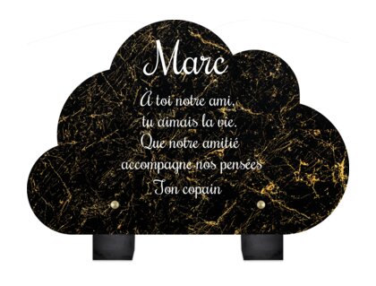 Plaque funéraire livre-marbre-noir-et-or-forme-nuage 3 Plaquedeces.fr
