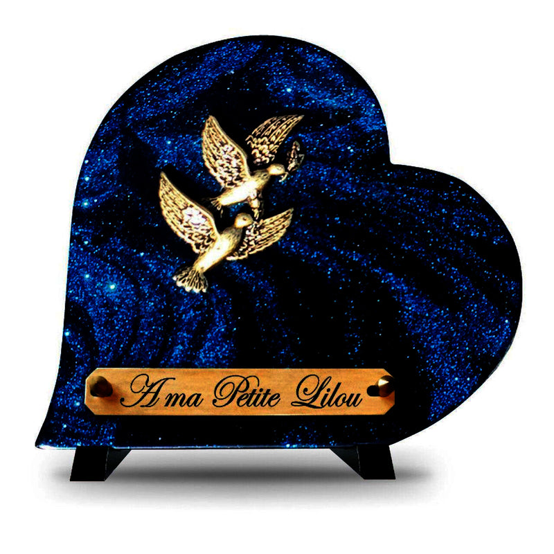 Plaque funéraire Cœur pailleté bleu