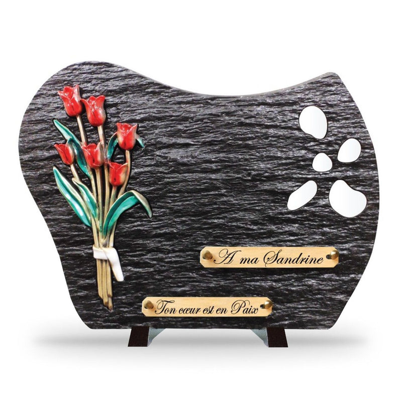Plaque funéraire galets-blancs-et-bronze-tulipe-couleur 18 Plaquedeces.fr
