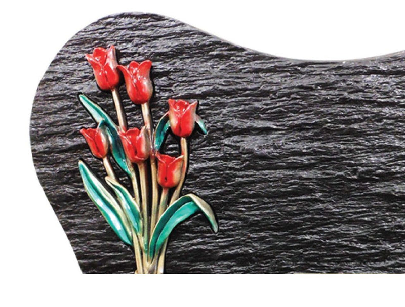 Plaque funéraire galets-blancs-et-bronze-tulipe-couleur 18 Plaquedeces.fr
