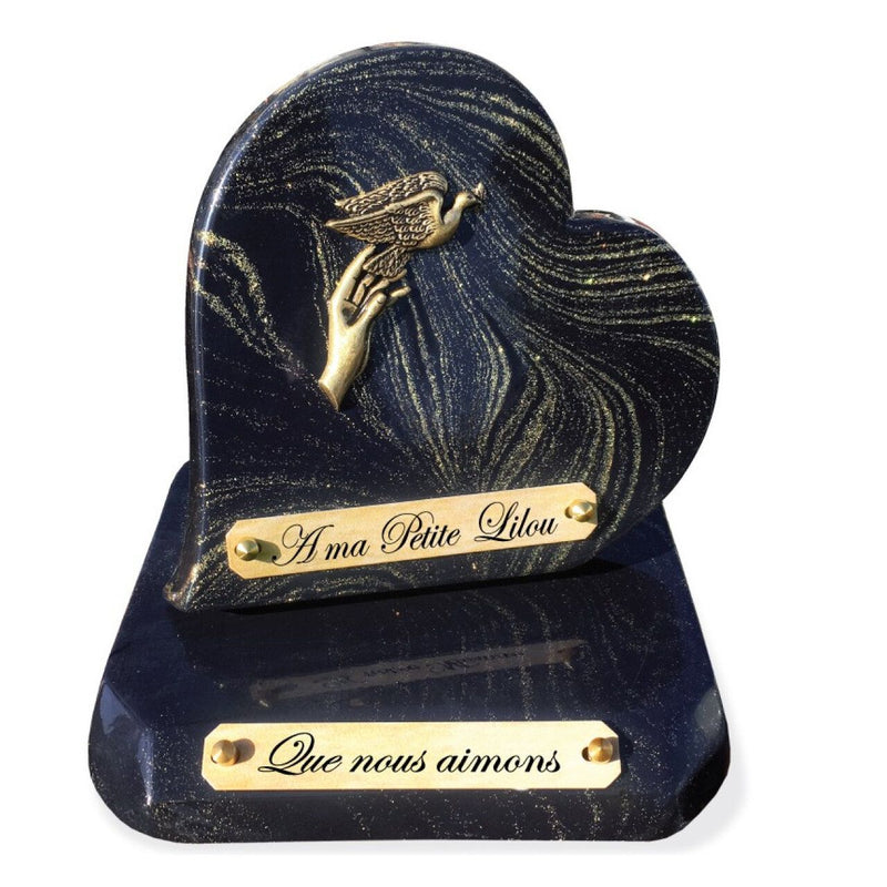 Plaque funéraire Cœur sur socle pailleté or