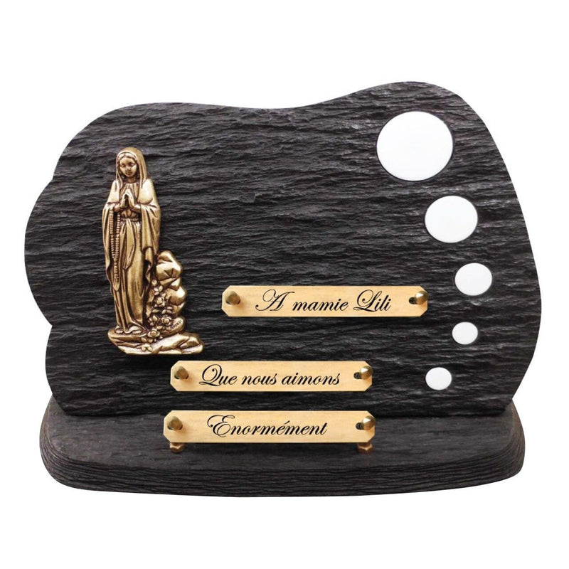 Plaque funéraire galets-blancs-vierge-marie-sur-socle 18 Plaquedeces.fr
