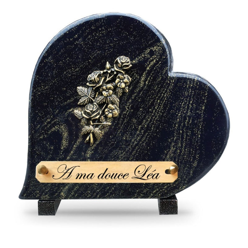 Plaque funéraire Cœur pailleté or