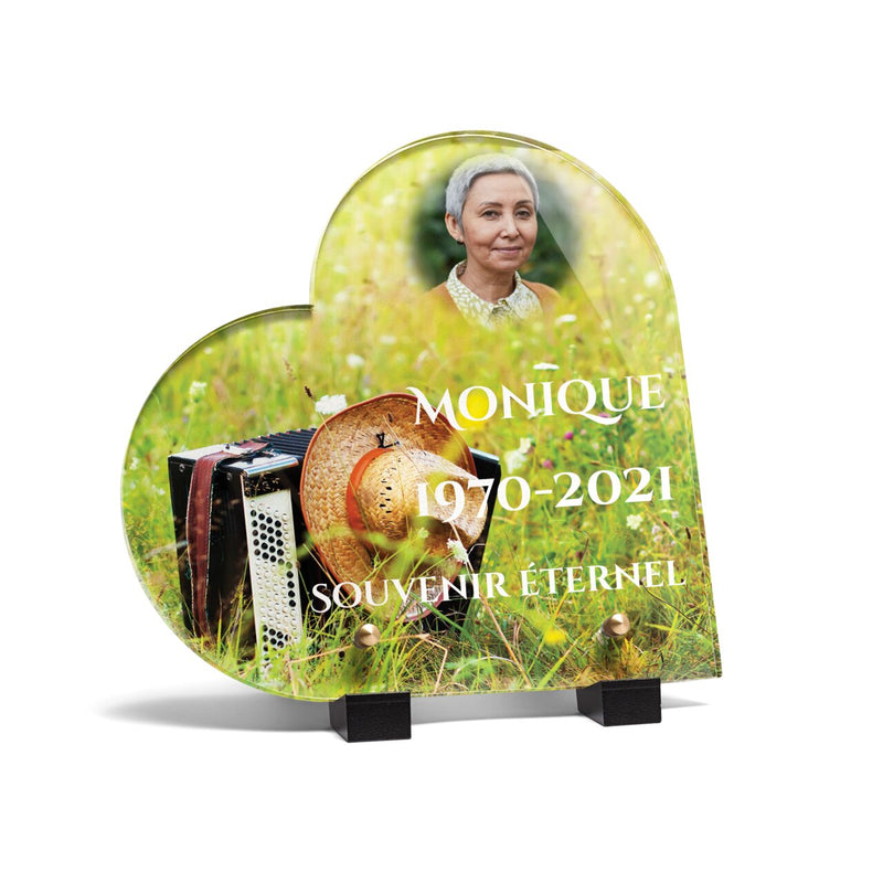 Plaque funéraire accordeon-nature-forme-coeur 24 Plaquedeces.fr
