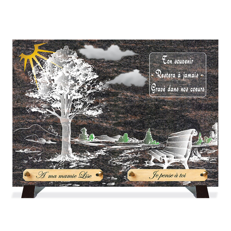 Plaque funéraire compogranit-paysage-et-banc 6 Plaquedeces.fr
