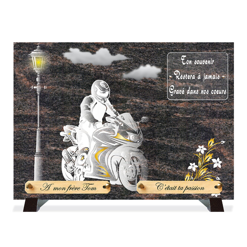 Plaque funéraire compogranit-motard 18 Plaquedeces.fr

