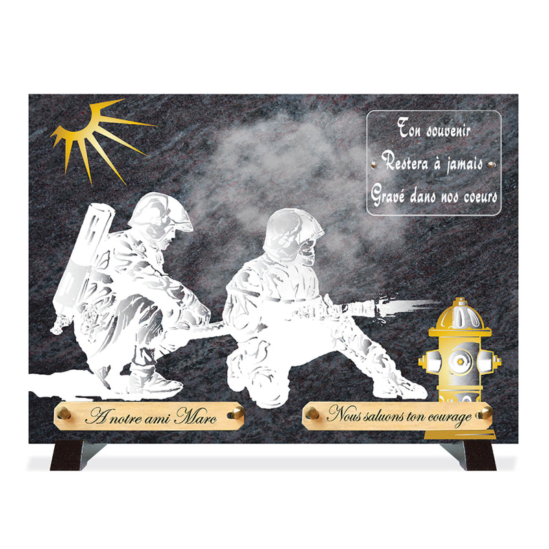 Plaque funéraire compogranit-pompier 10 Plaquedeces.fr
