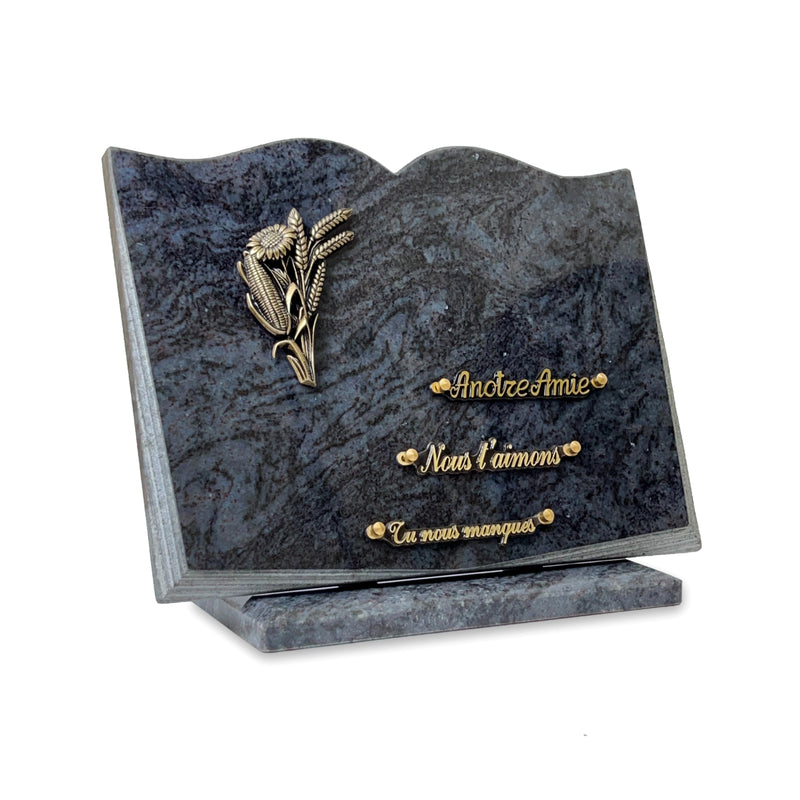 Plaque funéraire livre-sur-socle 25 Plaquedeces.fr