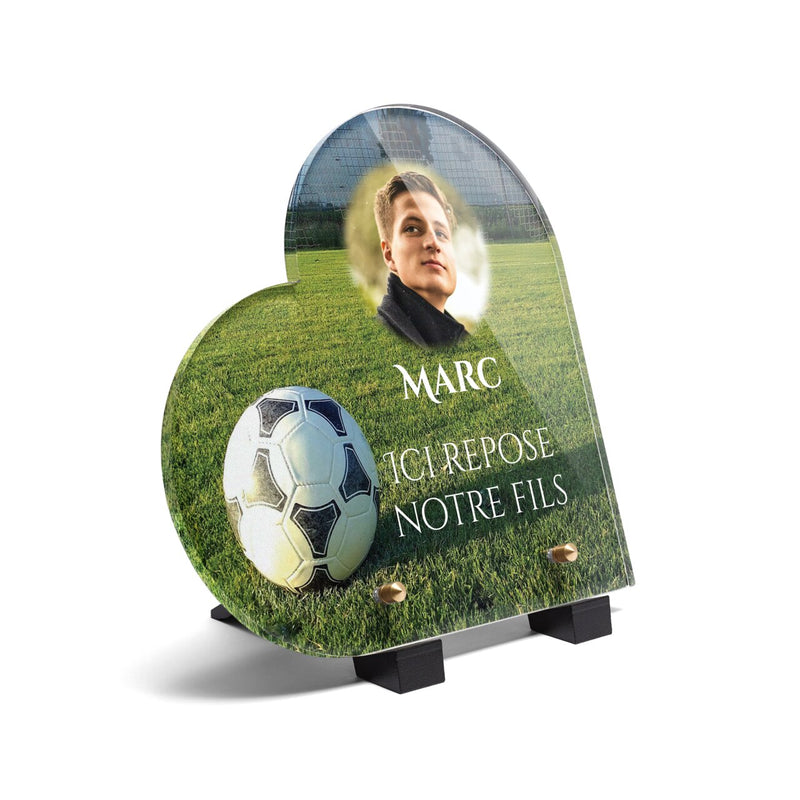 Plaque funéraire ballon-de-football-forme-coeur 5 Plaquedeces.fr