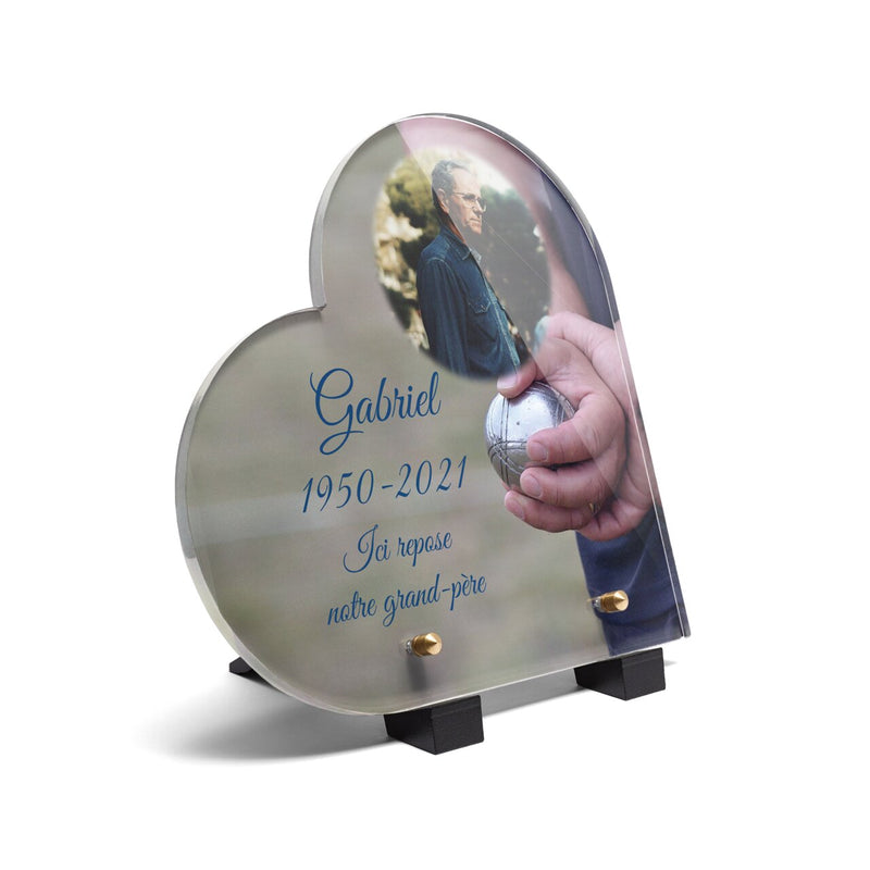 Plaque funéraire boule-de-petanque-forme-coeur 25 Plaquedeces.fr
