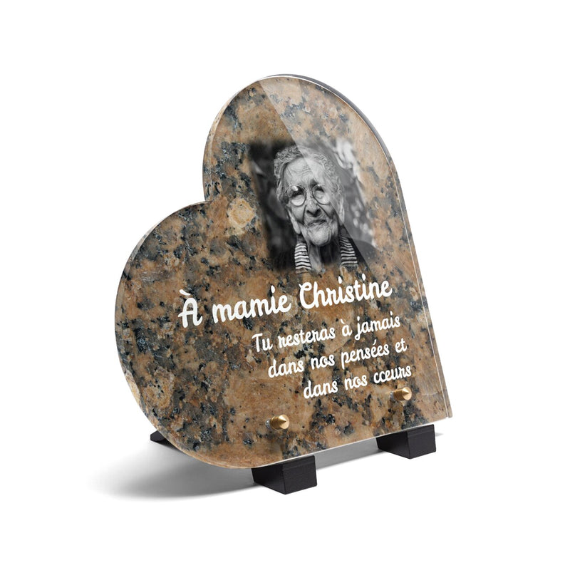 Plaque funéraire livre-granit-rose-forme-coeur 28 Plaquedeces.fr