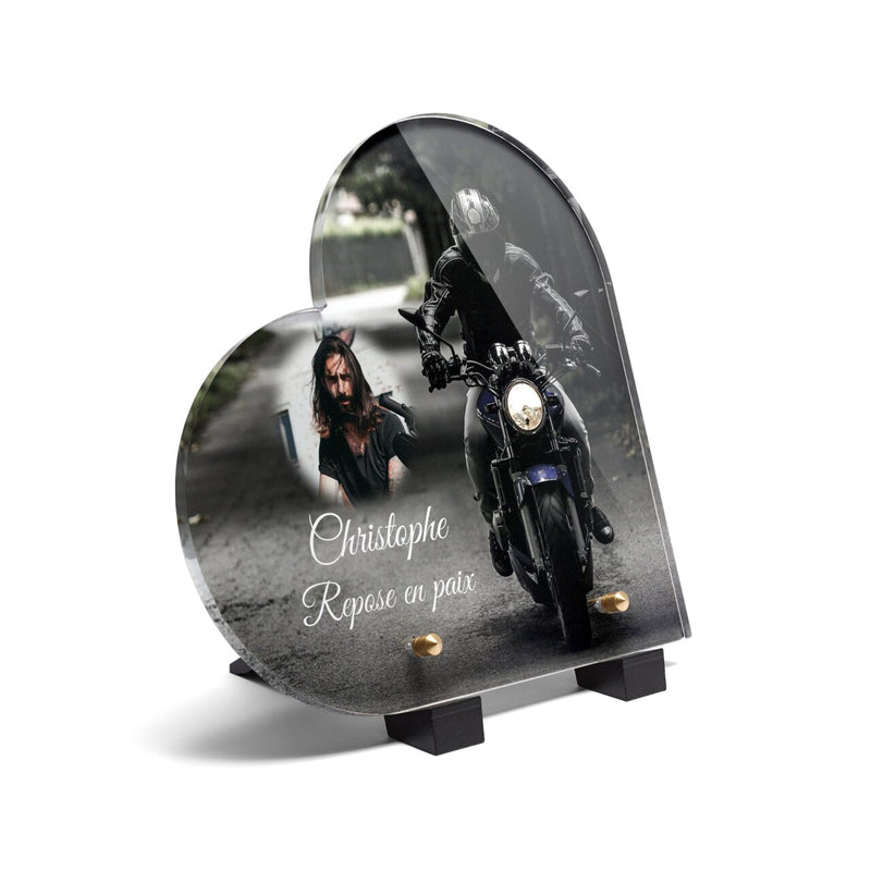 Plaque funéraire motard-forme-coeur 26 Plaquedeces.fr