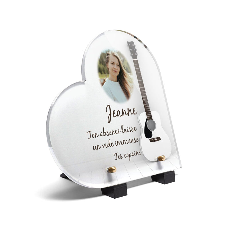 Plaque funéraire guitare-acoustique-blanche-forme-coeur 18 Plaquedeces.fr