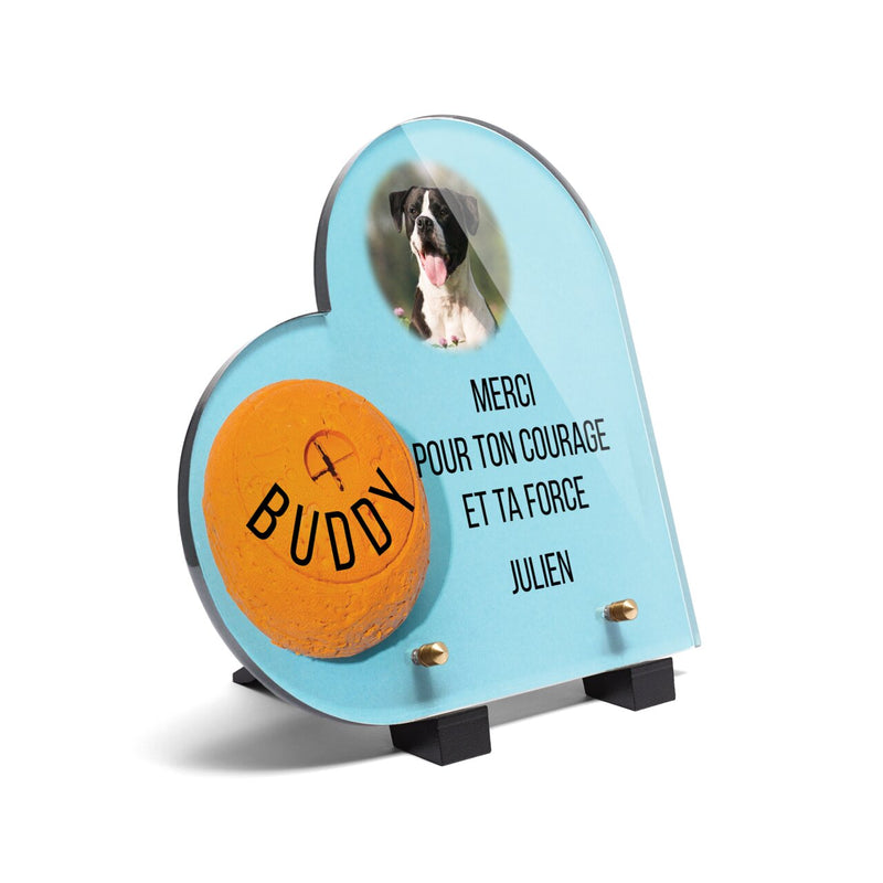 Plaque funéraire balle-pour-chien-forme-coeur 17 Plaquedeces.fr