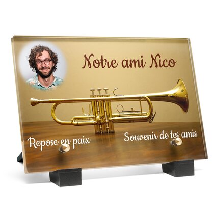 Plaque funéraire trompette 15 Plaquedeces.fr
