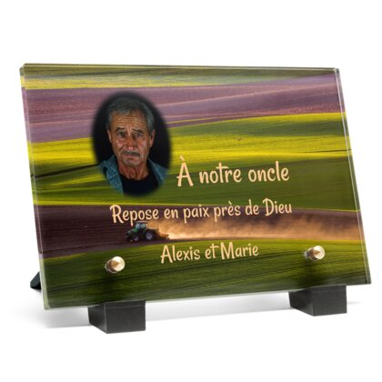 Plaque funéraire tracteur-laboureur 23 Plaquedeces.fr
