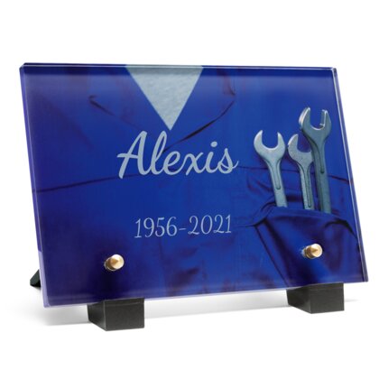 Plaque funéraire mecanicien-en-tenue-bleue 24 Plaquedeces.fr
