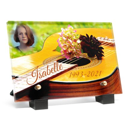 Plaque funéraire guitare-acoustique-avec-les-fleurs 19 Plaquedeces.fr
