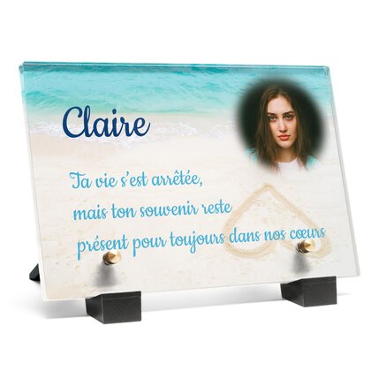Plaque funéraire coeur-sable-blanc 30 Plaquedeces.fr
