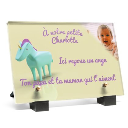 Plaque funéraire licorne-en-3d 29 Plaquedeces.fr

