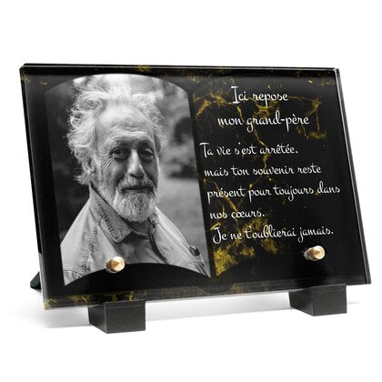 Plaque funéraire livre-marbre-noir-et-or 30 Plaquedeces.fr
