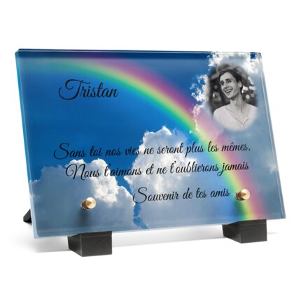 Plaque funéraire arc-en-ciel-et-nuages 23 Plaquedeces.fr
