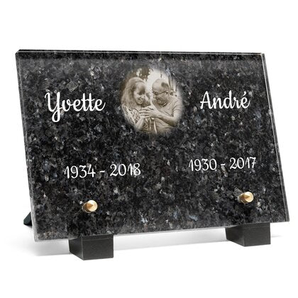 Plaque funéraire granit-labrador-bleu 28 Plaquedeces.fr
