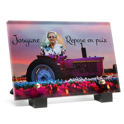 Plaque funéraire tracteur-rose 15 Plaquedeces.fr
