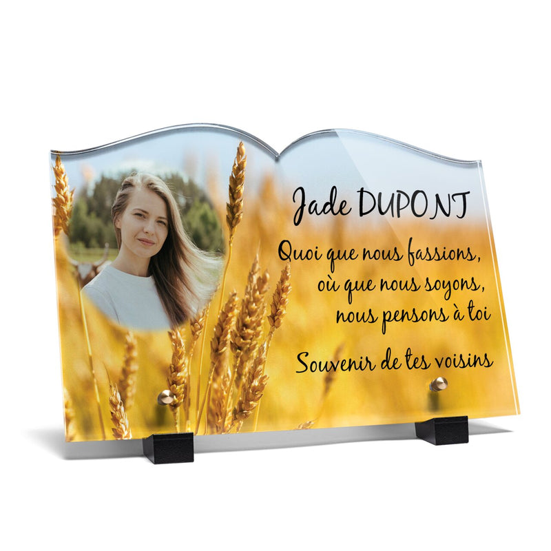 Plaque funéraire epis-de-ble-forme-livre 23 Plaquedeces.fr
