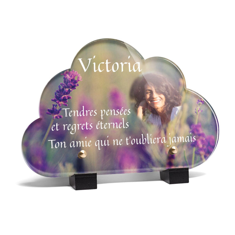 Plaque funéraire lavande-au-soleil-forme-nuage 4 Plaquedeces.fr
